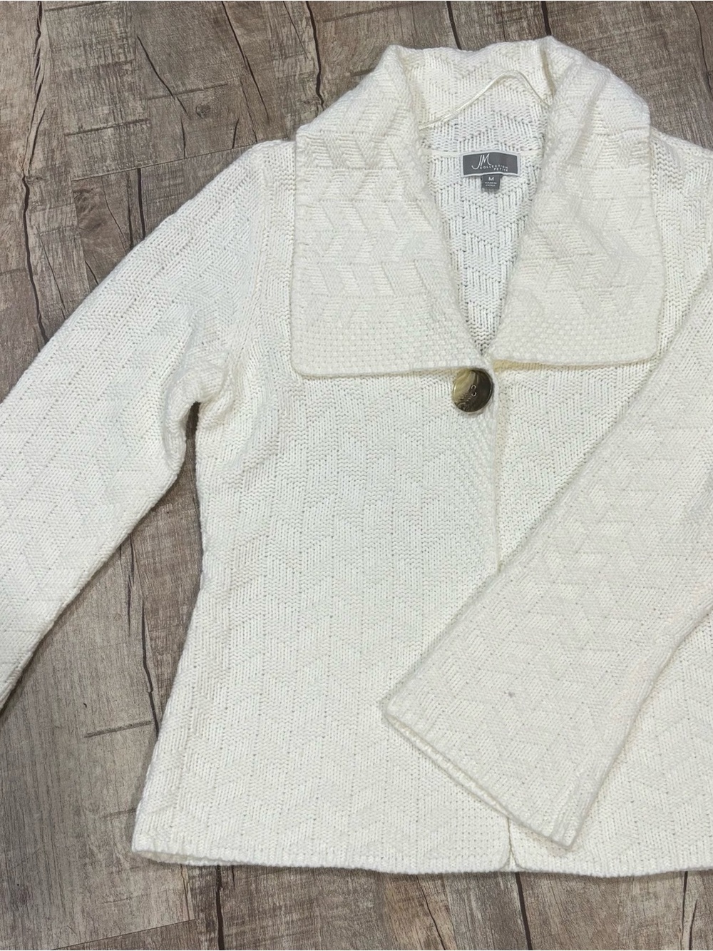 JM Collection Cream Textured Knit Single-Button Cardigan